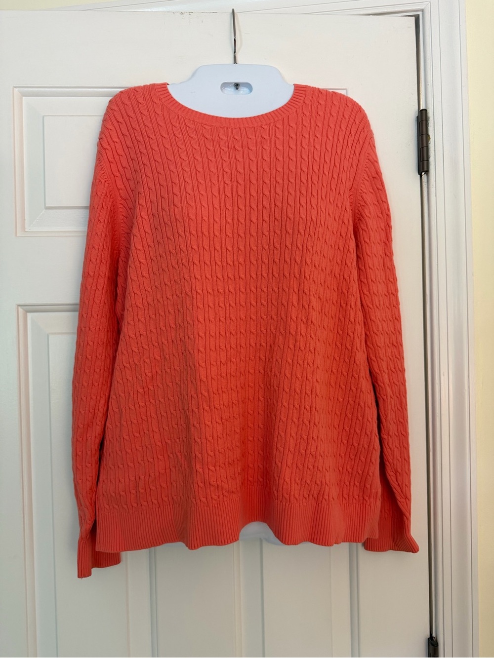 Lands' End Coral Cable Knit 100% Cotton Crewneck Sweater L 14-16